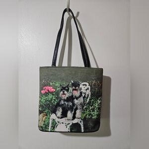 Mini Schnauzer Pocketbook,  Retro Look, Gingham Interior, Leather Straps, Feet
